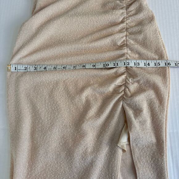 Windsor Off-Shoulder Champagne Glitter Evening Gown Side Slit Formal Dress - Picture 13 of 14